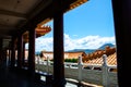 Silhouette at Corridor of Nan Tien Temple with beautiful blue sky view, at Berkeley, New South Wales.